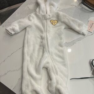 Juicy Couture  White Plush Baby Onesie with Gold Heart